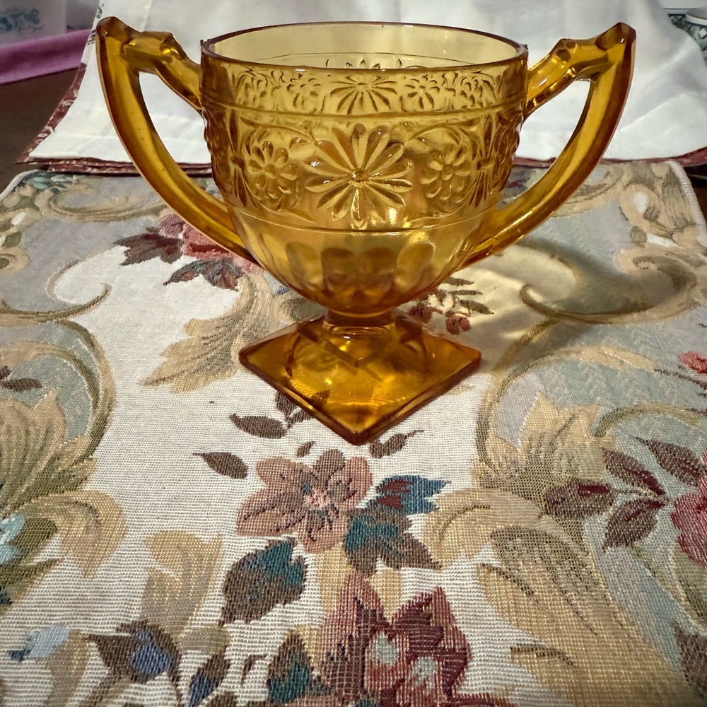 Vintage Amber Glass Sugar Bowl